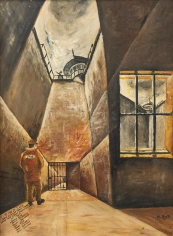 Appraisal: A Kingston Penitentiary oil on board painting depicting a sky