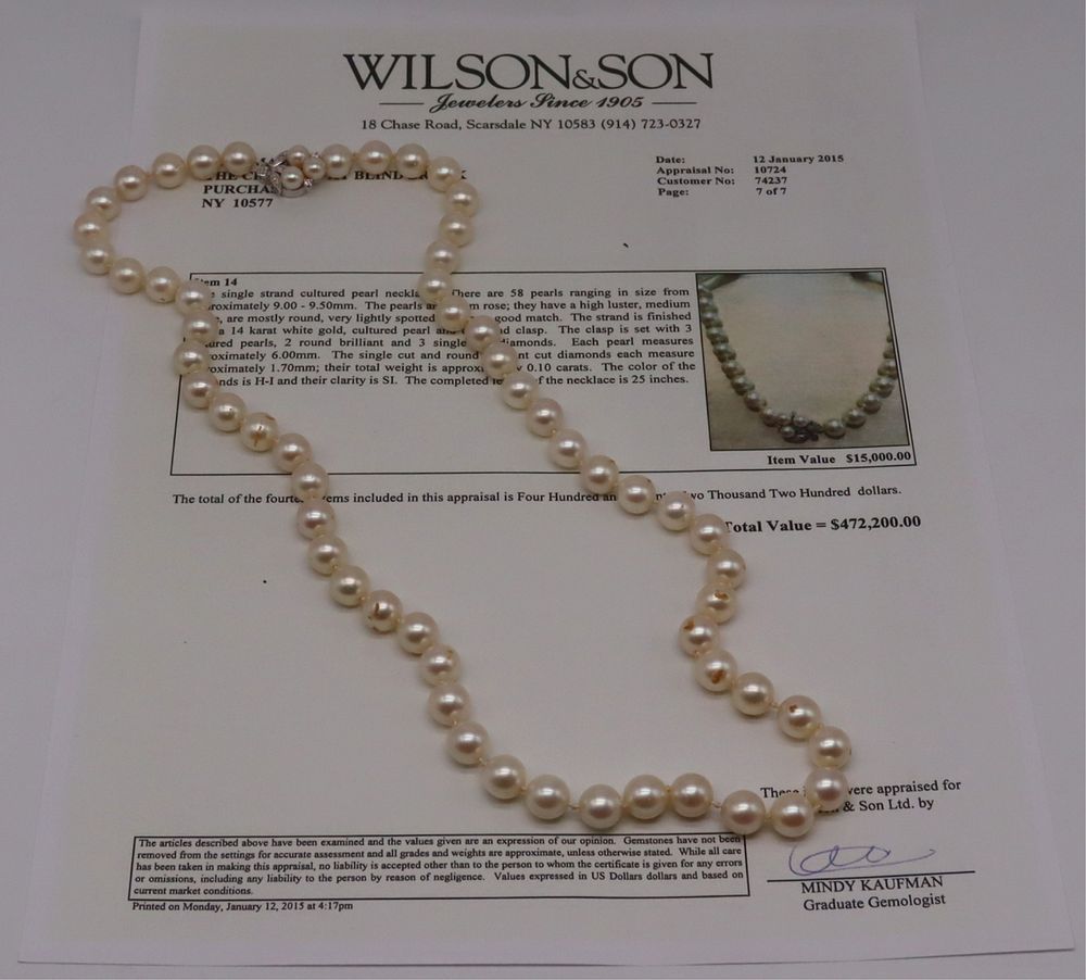 Appraisal: JEWELRY kt Gold Pearl and Diamond Necklace Vintage graduated single