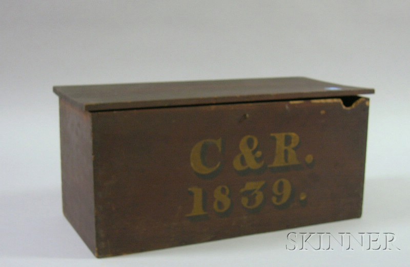 Appraisal: Mahogany Storage Box Painted C R dovetail-constructed rectangular box with