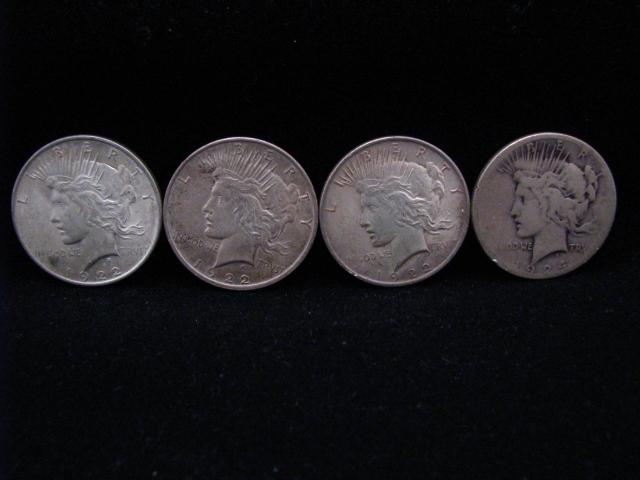 Appraisal: Four silver Peace dollars including three no mint and one