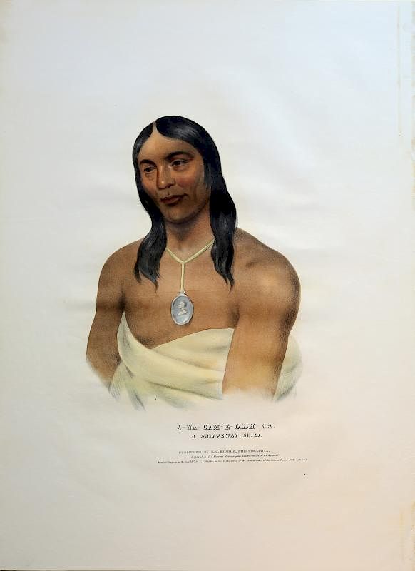 Appraisal: Engraved Indian Portrait by McKenney Hall A-Na-Cam-E-Gish-Ca A Chippeway Chief