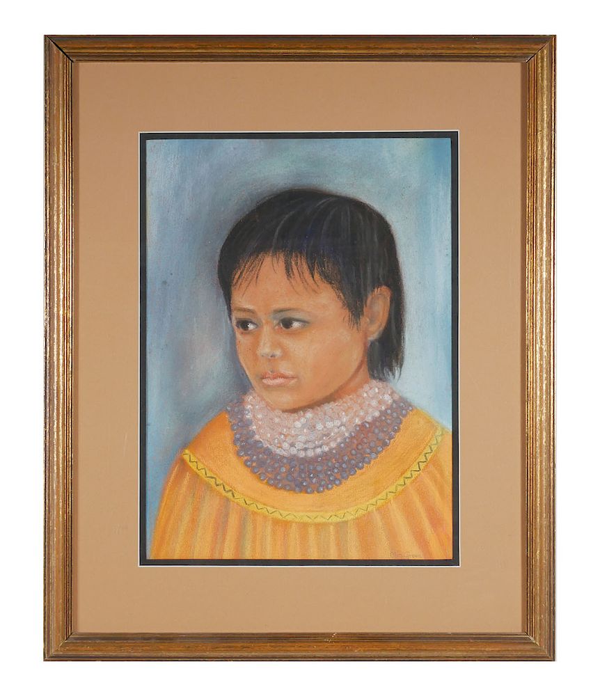 Appraisal: MIM GREEN Seminole Indian Portrait Pastel Oil pastel portrait drawing