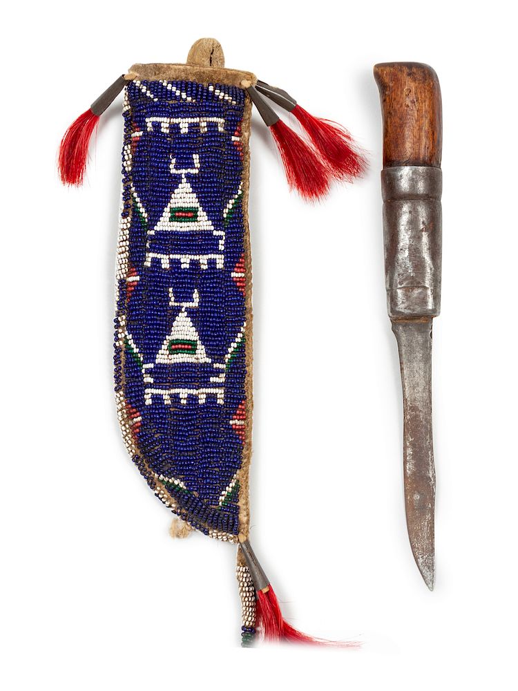 Appraisal: Sioux Beaded Hide Knife Sheath length of sheath inches Sioux