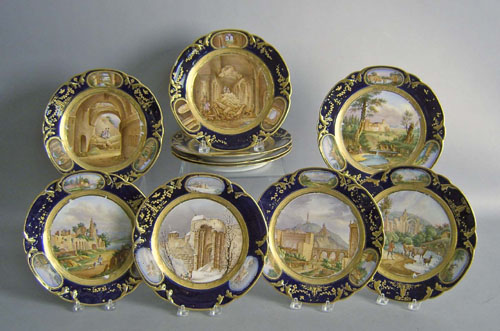 Appraisal: Set of hand painted porcelain plates with landscapes dia