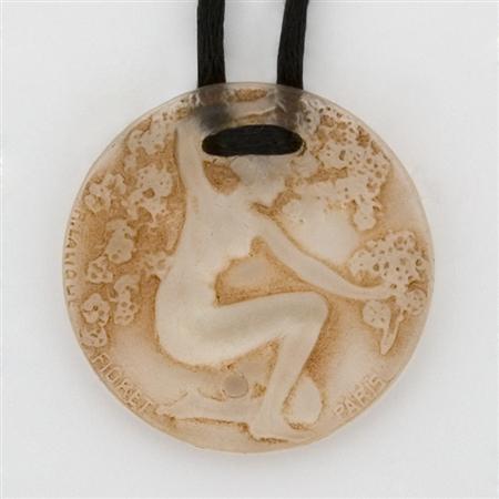 Appraisal: Art Nouveau Brown Crystal Cameo Pendant with Cord Lalique Estimate