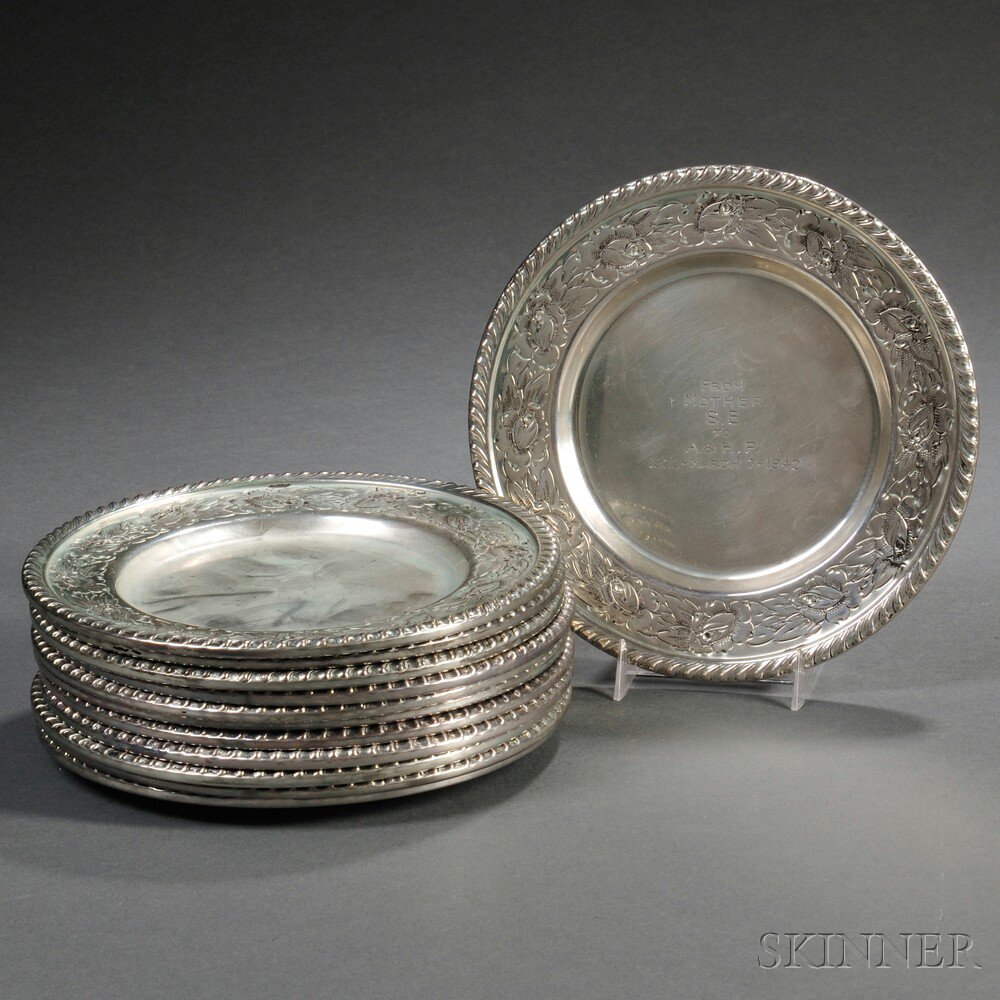 Appraisal: Twelve Ellmore Silver Co Sterling Silver Bread Plates Meriden Connecticut