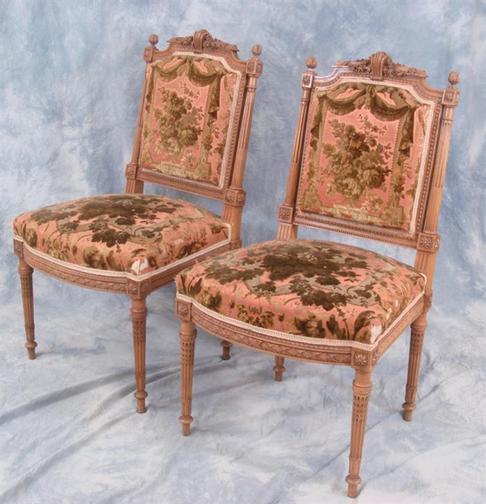 Appraisal: Pr Louis XVI carved walnut side chairs cut velvet floral