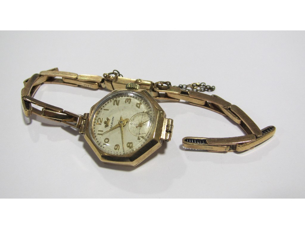 Appraisal: Ladies ct gold hexagonal cased Marvin wrist watch on gold