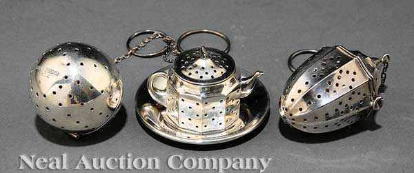 Appraisal: Three American Sterling Silver Tea Balls including a teapot-shaped by