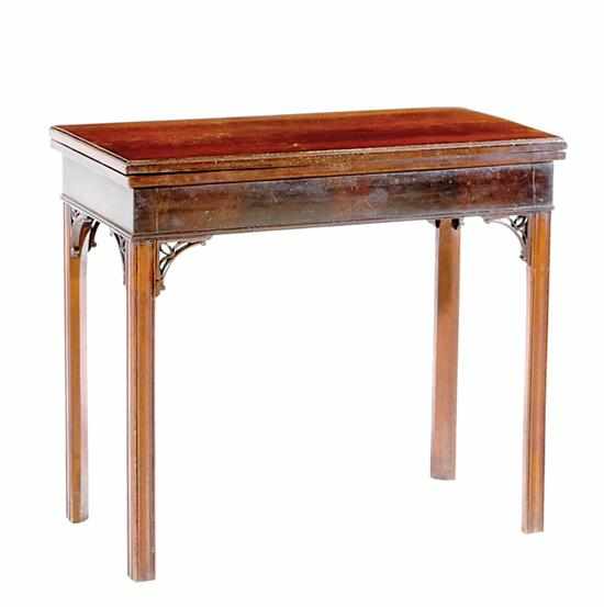 Appraisal: English Chippendale mahogany card table late th century rectangular tip-and-turn