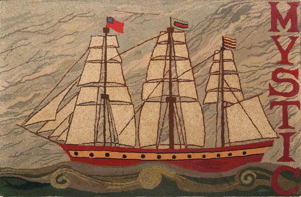 Appraisal: AMERICAN HOOKED RUG FROM MYSTIC DEPICTING A SHIP AT SEA