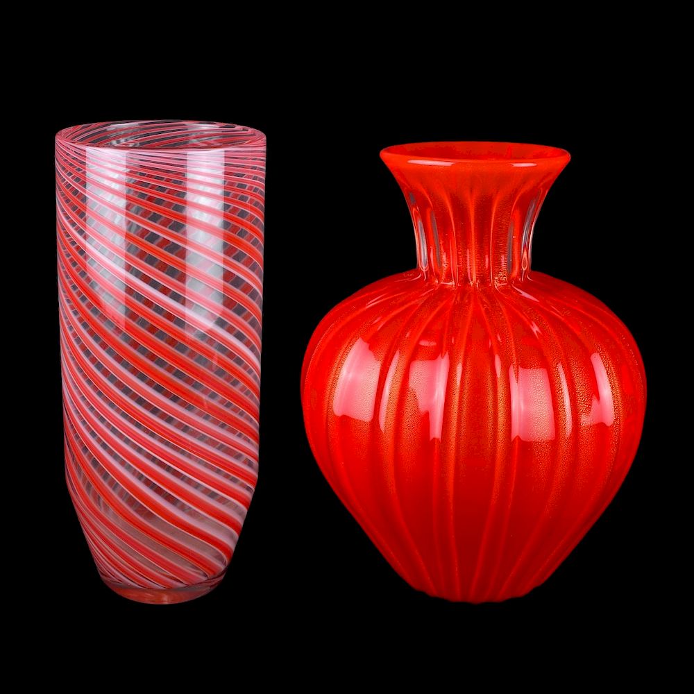 Appraisal: Two Large Murano Italian Art Glass Vases Grouping of Two