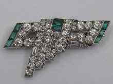 Appraisal: An Art Deco diamond and emerald brooch the old brilliant