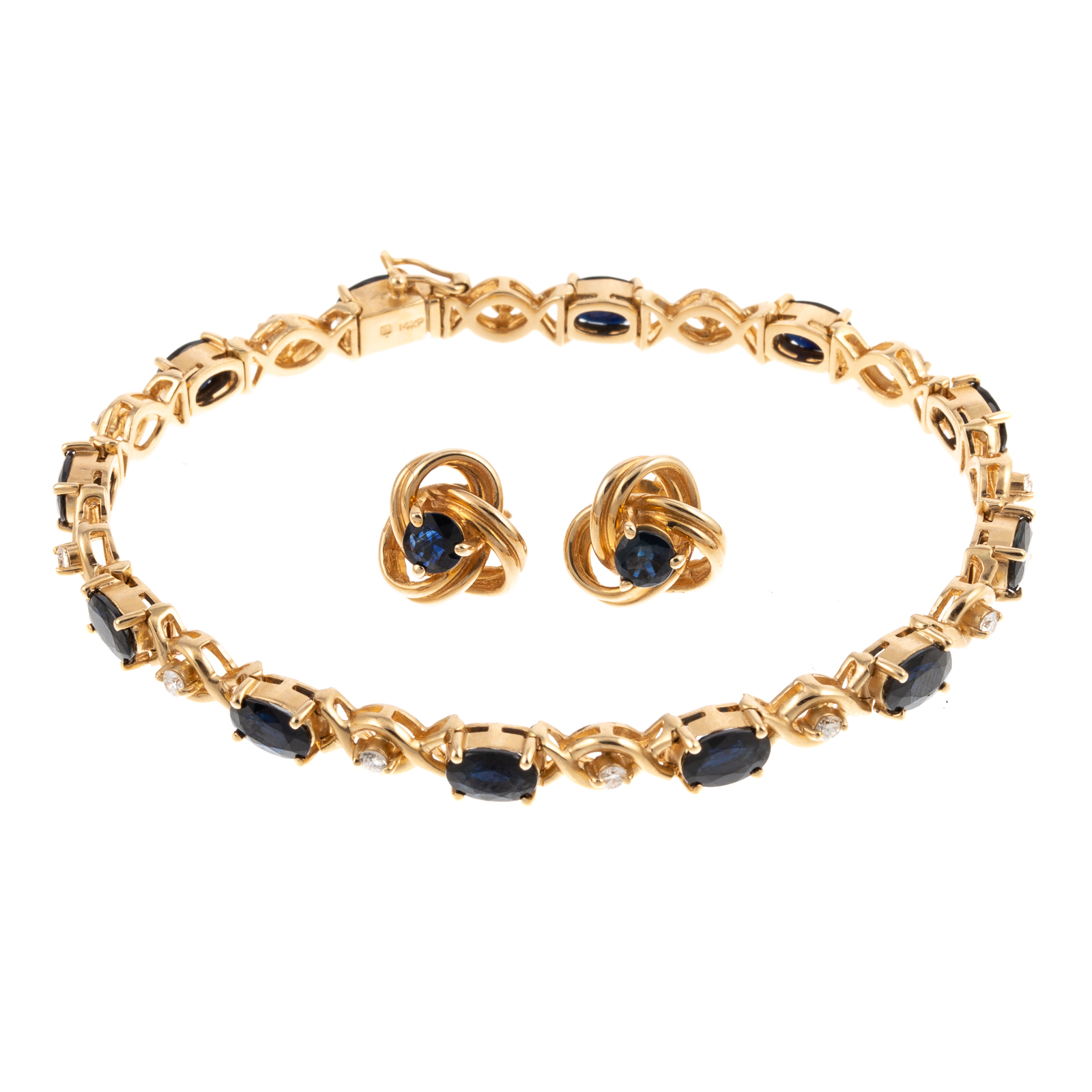 Appraisal: A SAPPHIRE DIAMOND BRACELET EARRINGS IN K K yellow gold