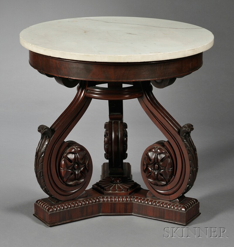 Appraisal: Classical Carved Mahogany Marble-top Center Table New York or Philadelphia