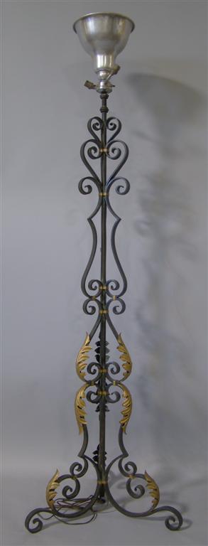 Appraisal: BAROQUE STYLE WROUGHT IRON FLOOR LAMP WITH PAINTED ACANTHUS LEAF