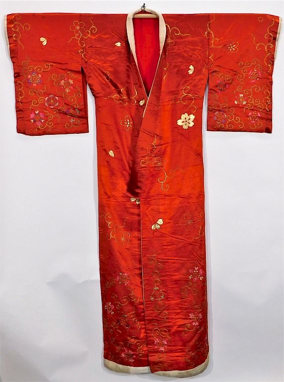 Appraisal: Edo Period Hand Embroidered Uchikake Kimono Japan Circa Hand woven