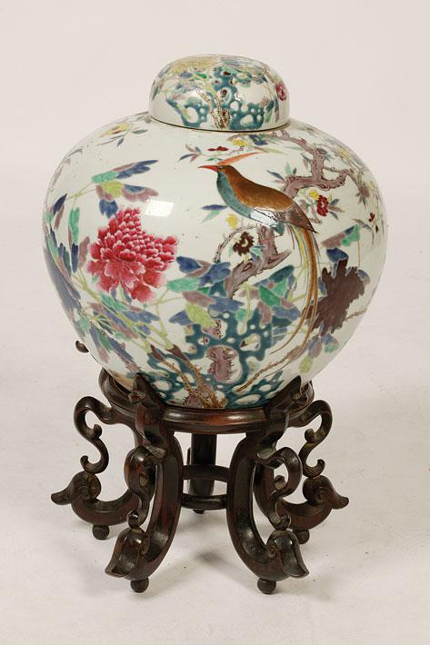 Appraisal: A CHINESE FAMILLE ROSE VASE AND COVER the bulbous body