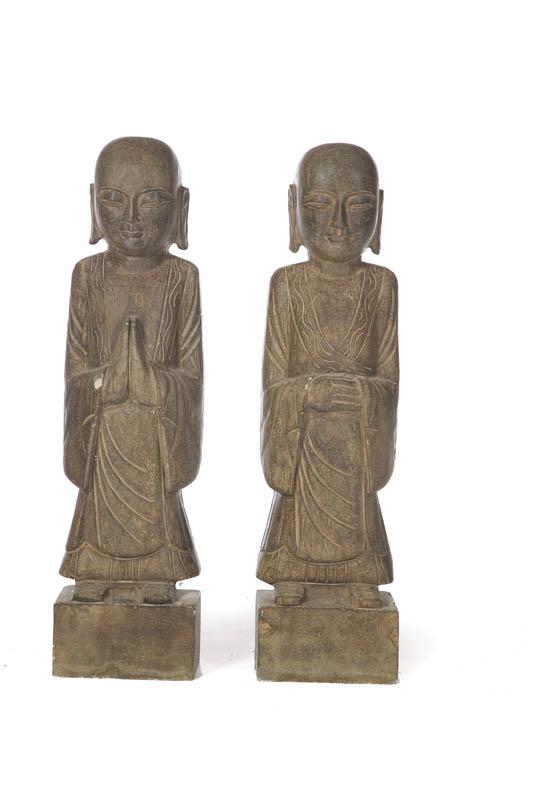 Appraisal: TWO STONE STATUES Asian th century Pair of small carved