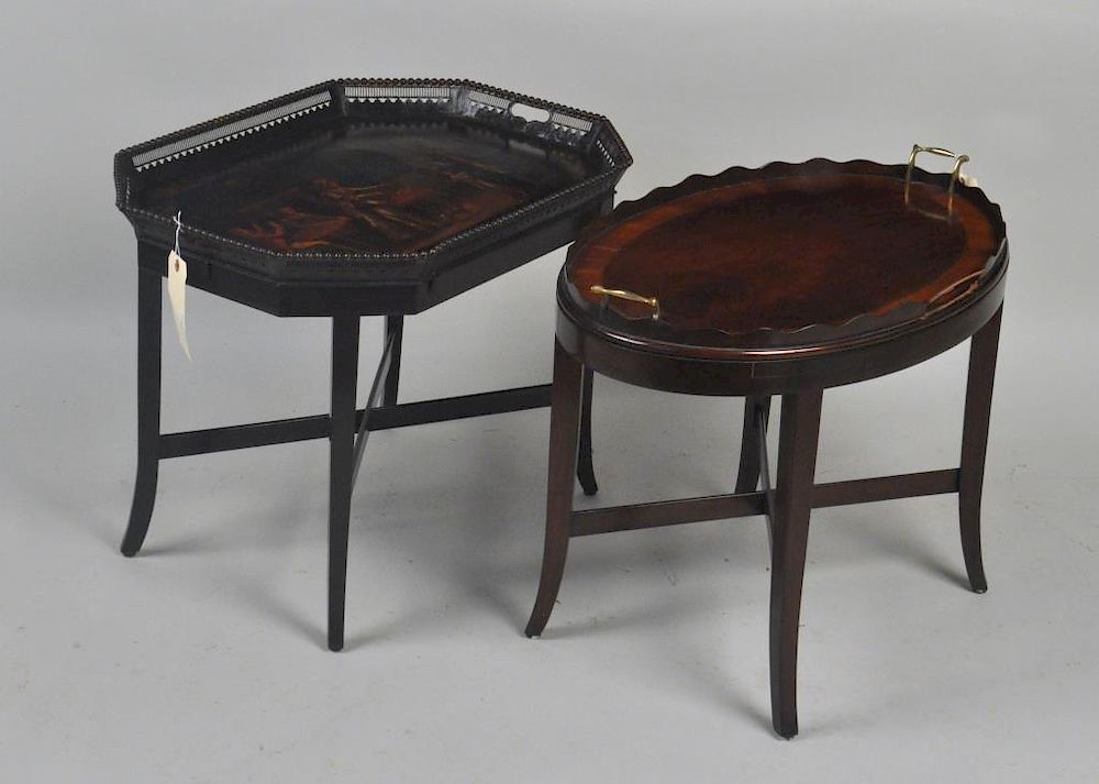 Appraisal: Two Antique Tray Tables On Stands one with painted tole