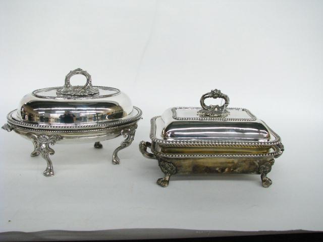 Appraisal: Two Fancy Silver Plate Chafing Dishes ornate handle and feet