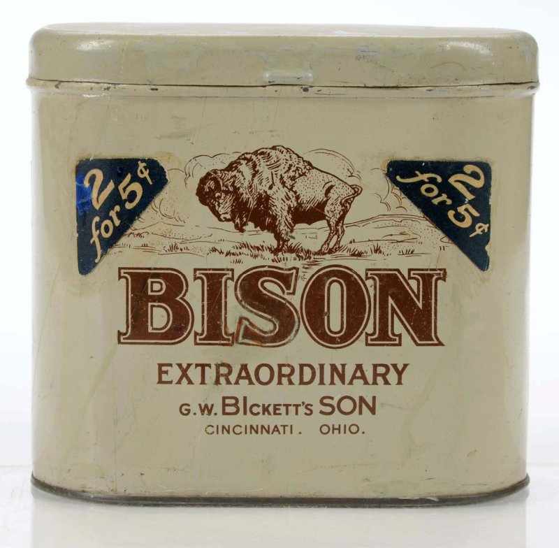 Appraisal: Extraordinary Bison Cigar Tin Description From G W Bicketts in