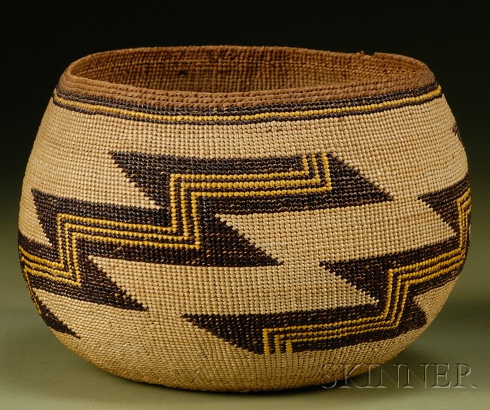 Appraisal: Northern California Twined Basketry Bowl c tightly woven with yellow