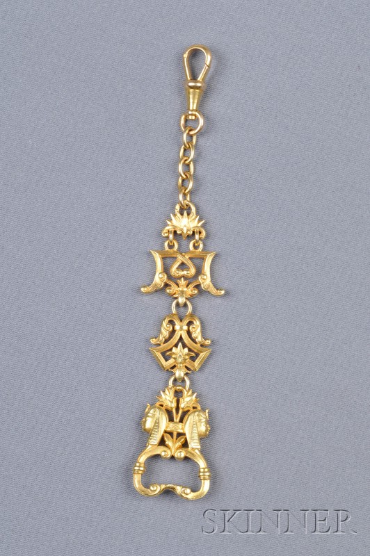 Appraisal: Egyptian Revival kt Gold Fob Chain France with lotus blossom