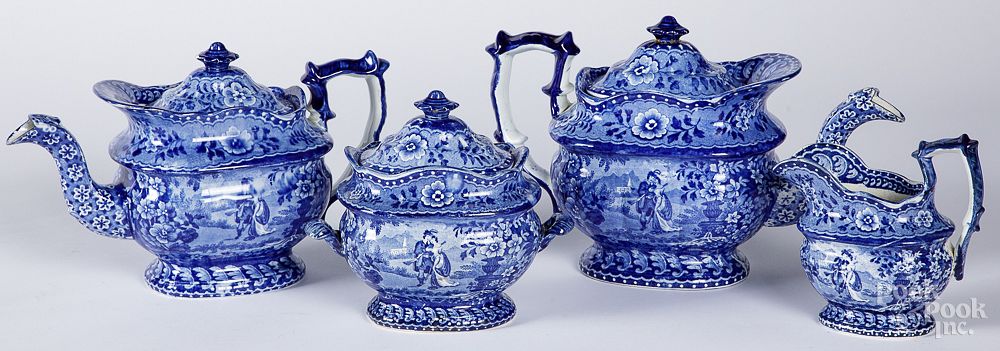 Appraisal: Blue Staffordshire tea and coffee service Blue Staffordshire four piece