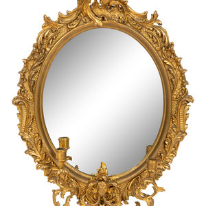 Appraisal: A Rococo-Style Carved Giltwood Girandole Mirror th Century Height x