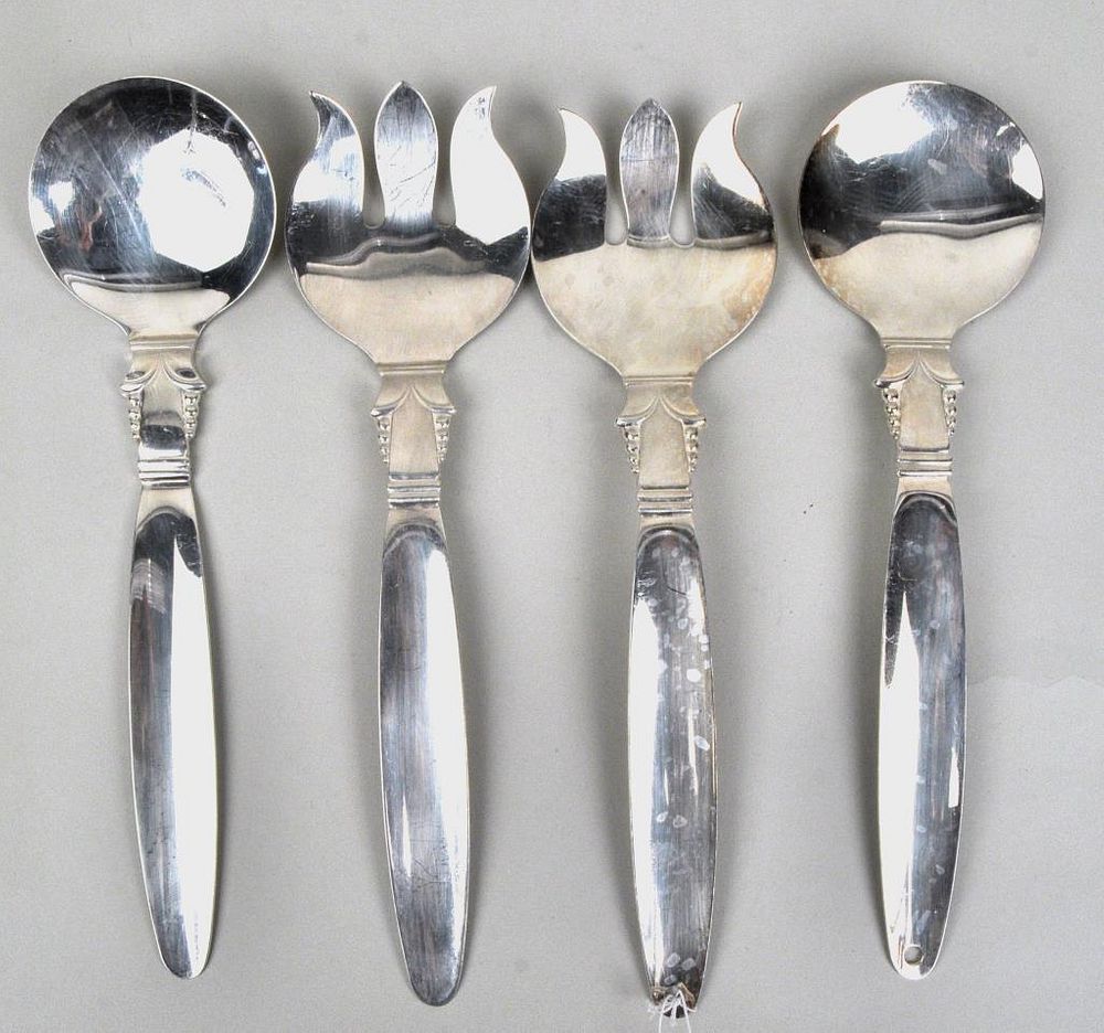 Appraisal: Two Pair Jensen Style S P Salad Servers by English