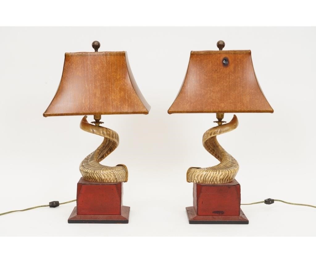 Appraisal: Pair of Gucci Italy rams horn table lamps each with