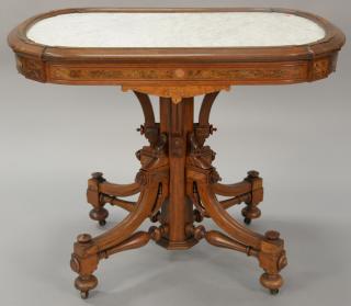 Appraisal: Victorian walnut marble top table with inset marble ht in