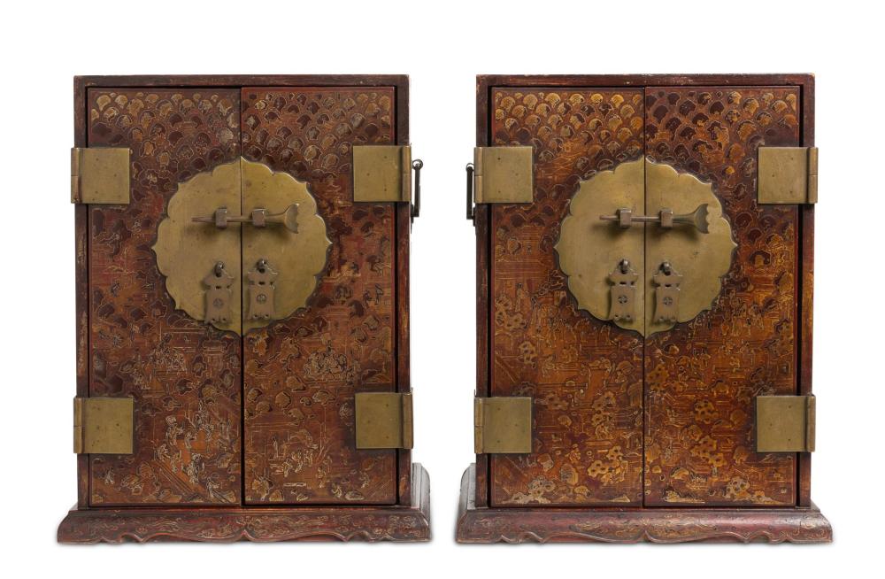 Appraisal: A pair of Chinese table-top cabinets th Century Each red