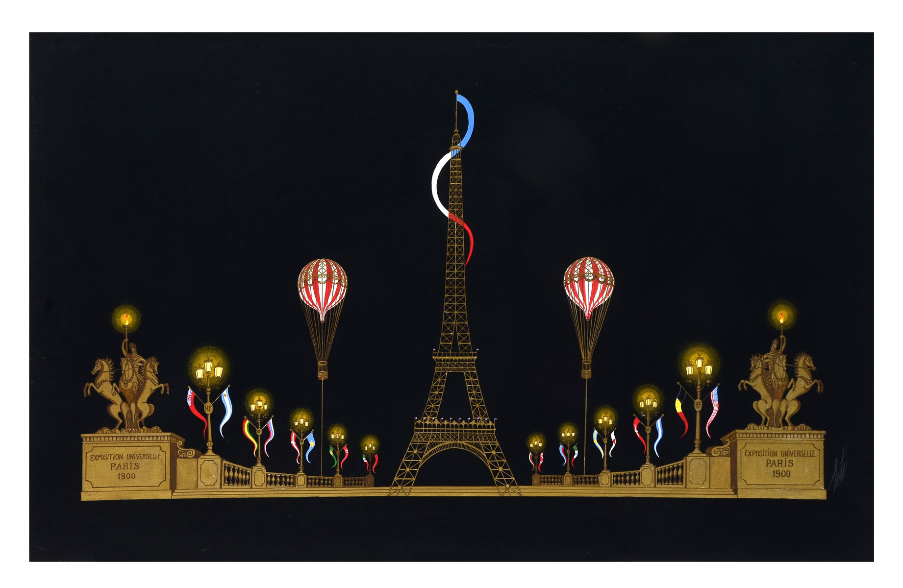 Appraisal: ERTE Russian - Exposition Universal Paris Gouache featuring Eiffel Tower