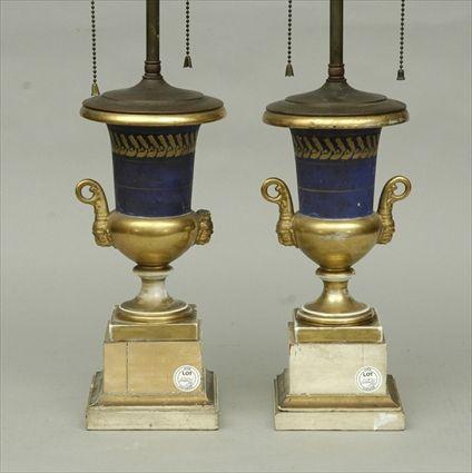 Appraisal: Pair of Porcelain Urn-Form Lamps together with a Single Urn-Form