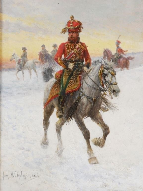 Appraisal: Oil on canvas painting of a mounted Polish officer in