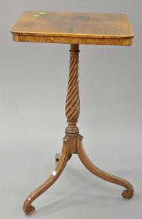 Appraisal: Rosewood and rosewood veneered candlestand with square top on spiral