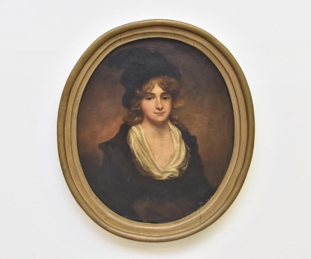 Appraisal: Oval oil on canvas portrait of a young woman wearing