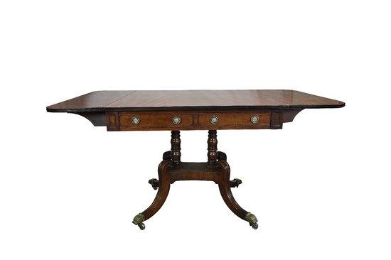 Appraisal: A Regency mahogany sofa table with two frieze drawers to