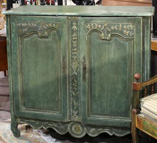 Appraisal: Northern European possibly Swedish th century green painted linen chest