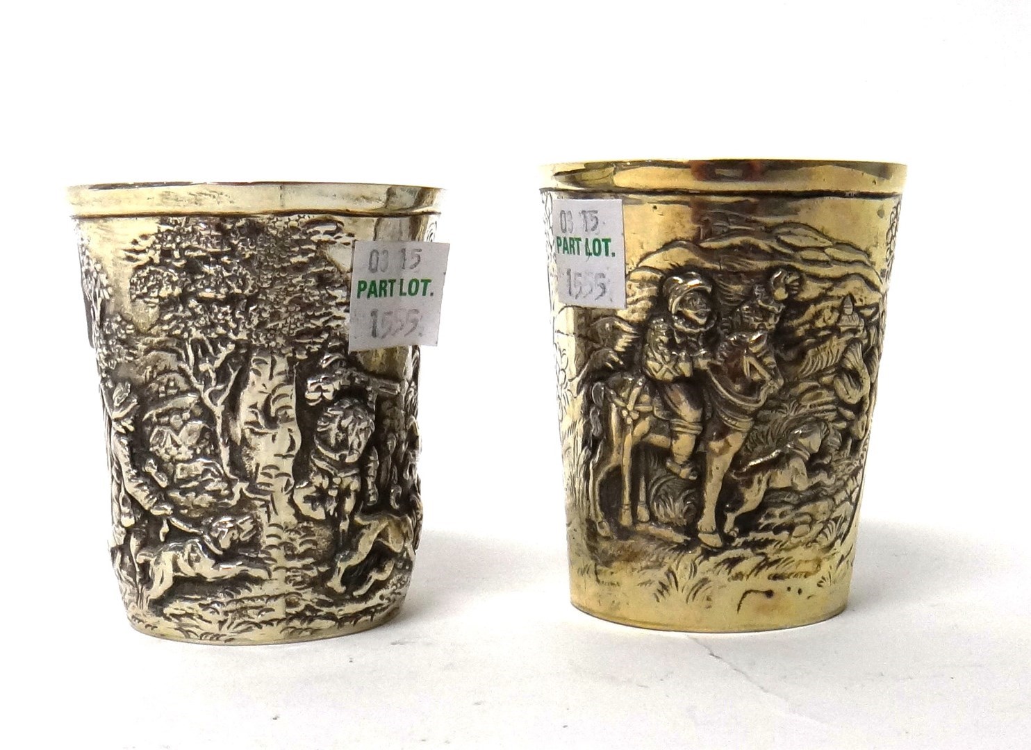 Appraisal: Two beakers each of tapered form decorated with hunting scenes