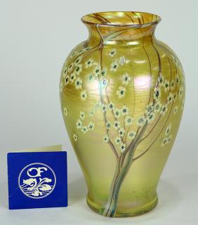 Appraisal: Orient and Flume art glass vase having a shouldered form