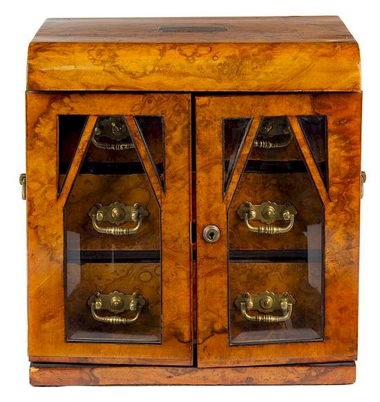 Appraisal: A Victorian Burl Walnut Jewelry Cabinet Height x width x