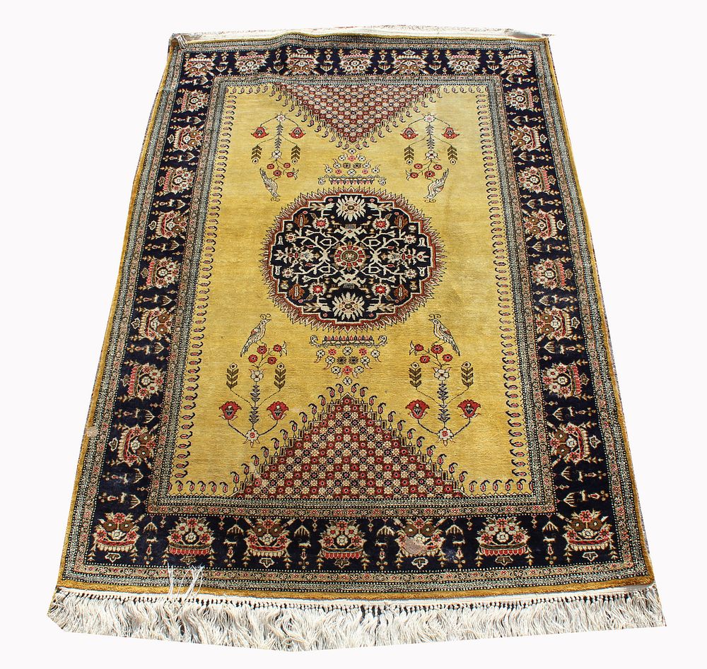 Appraisal: Persian Silk Qum Rug Persian Silk Qum Rug Size x