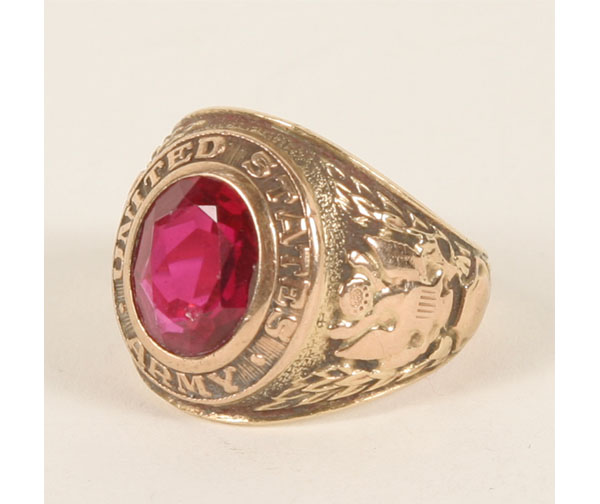 Appraisal: Gold K U S Army service ring with red stone