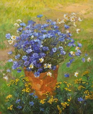 Appraisal: Olga Kalashnikova Russian b Summer Bouquet Cornflowers Oil on canvas