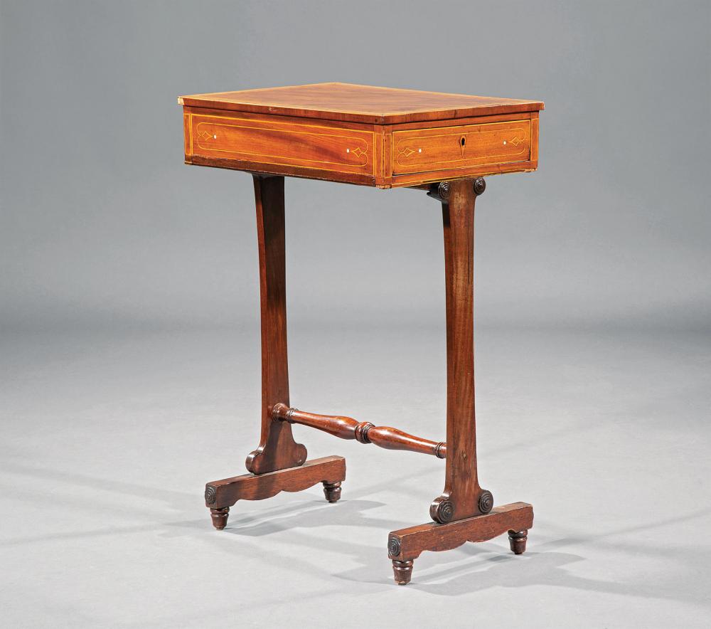 Appraisal: Regency Inlaid Mahogany Occasional Table early th c banded top