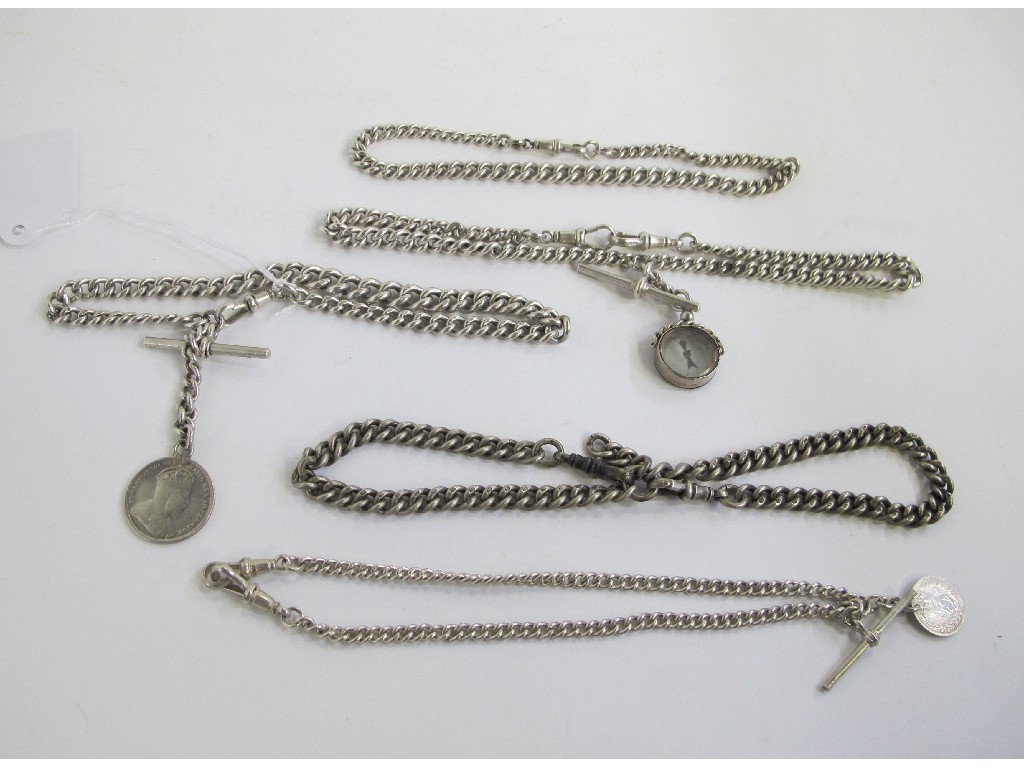 Appraisal: Lot comprising five silver Albert chains