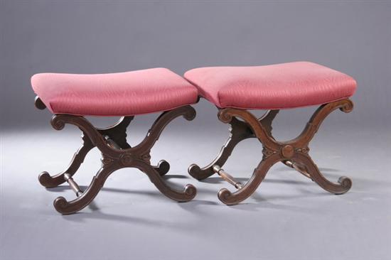 Appraisal: PAIR EMPIRE STYLE UPHOLSTERED LOW BENCHES late th early th